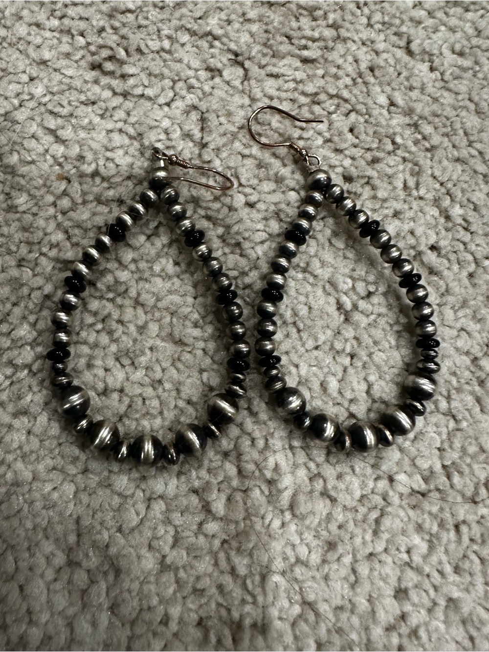 Sterling Silver and Black only Beaded Teardrop Earrings